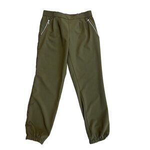 Seduction olive green zipper pocket elastic waistband pull on tapered ankle pant